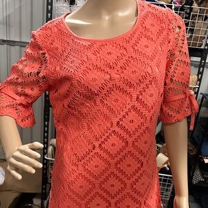 Elegant Coral Lace Midi Dress